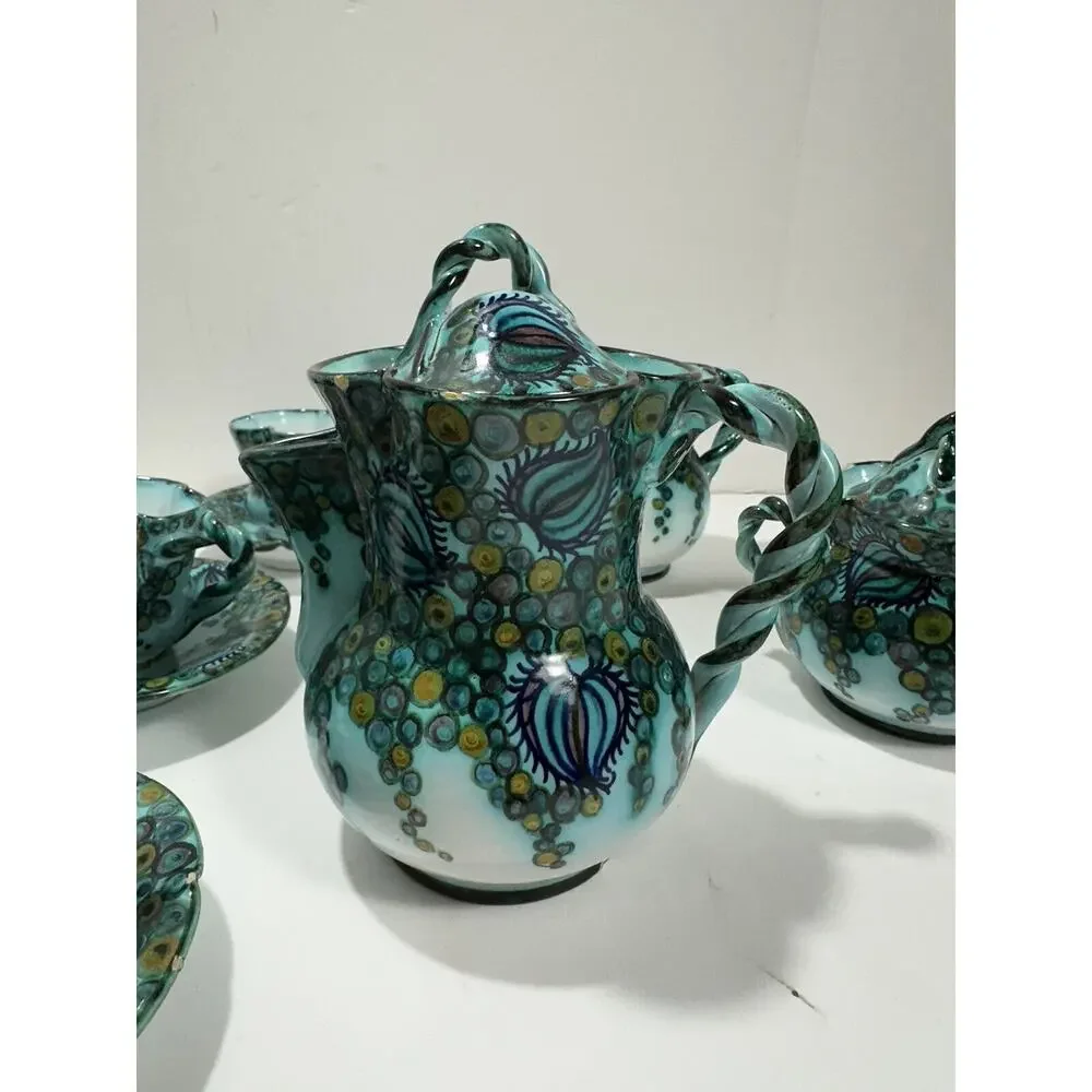 Paolo Zoli Signed Faenza 1920s 17Pc Tea Set Pitcher Teapot Sugar Cream Cups RARE